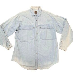 Vintage Baxter cotton stone washed Denim Long Sleeve silver Button-Up Shirt L